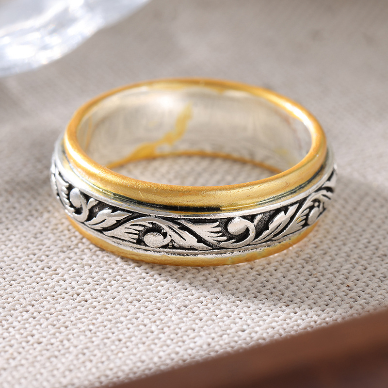 Boho Chic Two-Tone Floral Etched Ring
